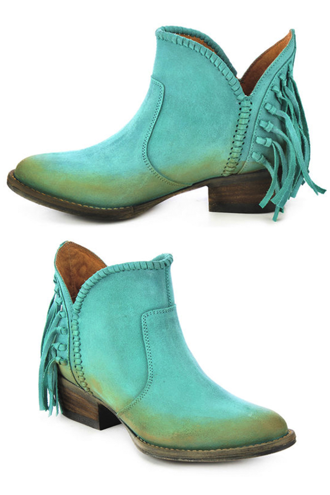 Corral Circle G turquoise fringe ankle boots