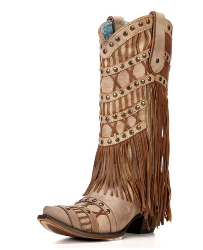 Corral studs and fringe cowboy boots
