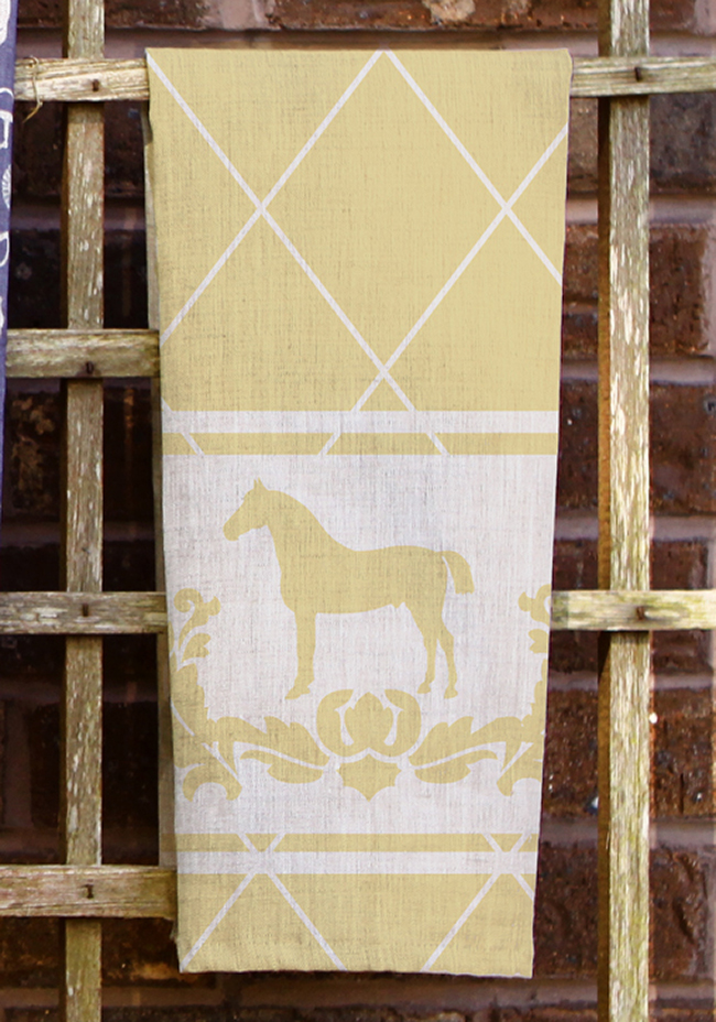Yellow damask horse tea towel
