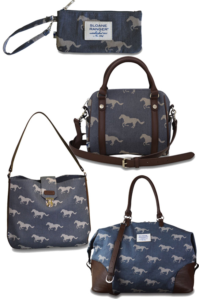 Blue and grey horse print handbags by Sloane Ranger