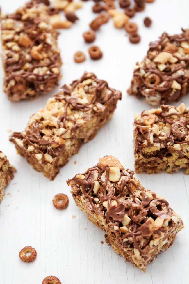 Chocolate Peanut Butter Cereal Bars made with Chocolate Cheerios