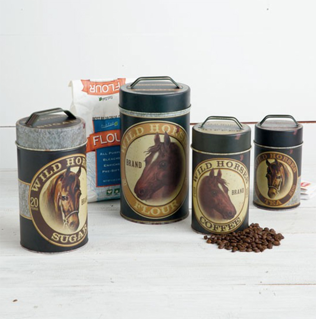 Vintage looking tin horse canister set
