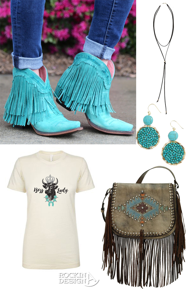 turquoise boots and accessories