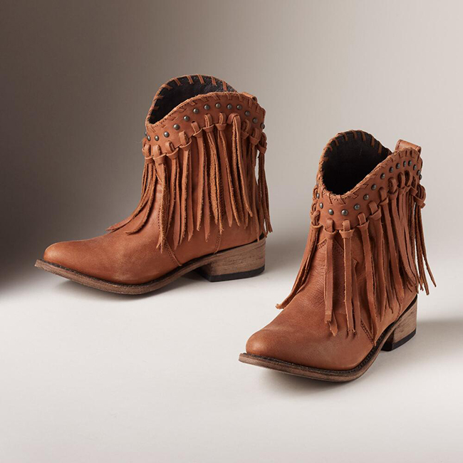 Brown fringe shortie cowboy boots by Liberty Black