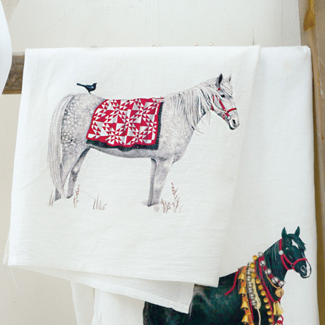 horse jingle bells flower sack towel