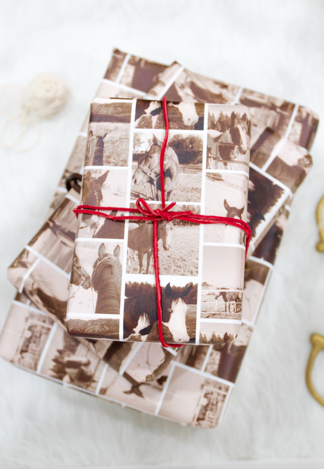 horse print sepia wrapping paper