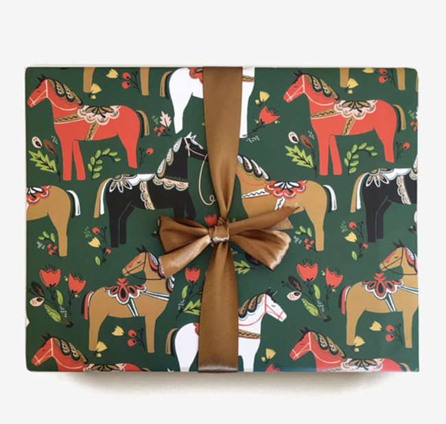 Green Dala horse gift wrap