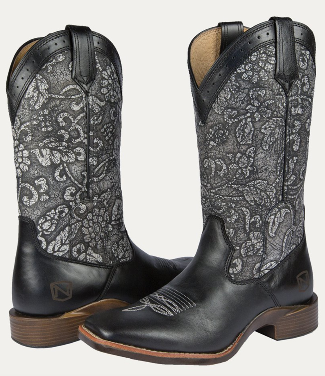 Noble Outfitters black and silver floral all-around boots