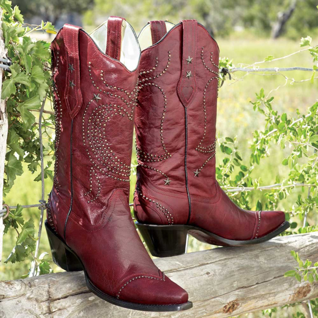 Red heart studded cowboy boots