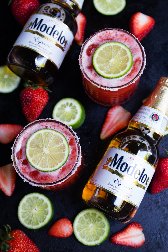 Strawberry Beer Margaritas with Modelo