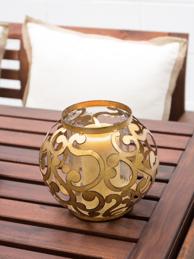outdoor gold hurricane candle holder