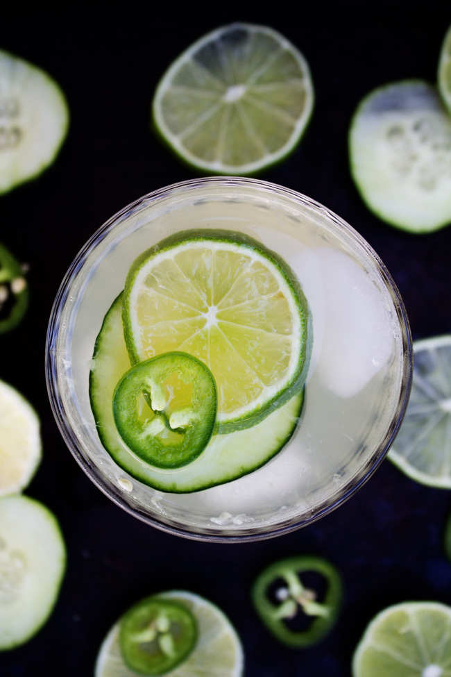 Cucumber Jalapeno Limeade with garnishes