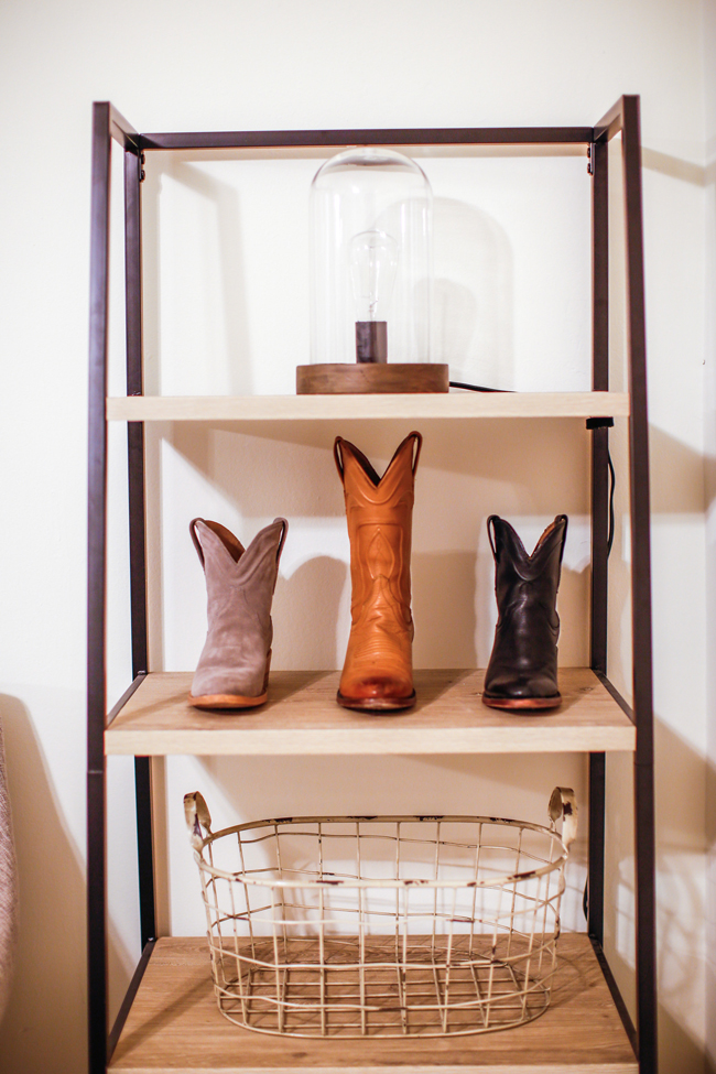 Tecovas cowboy boots and shelf styling