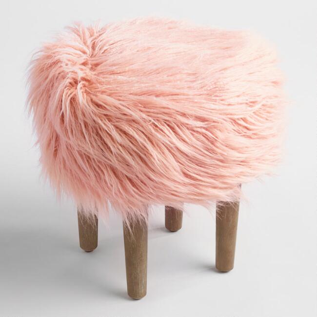 blush faux flokati stool