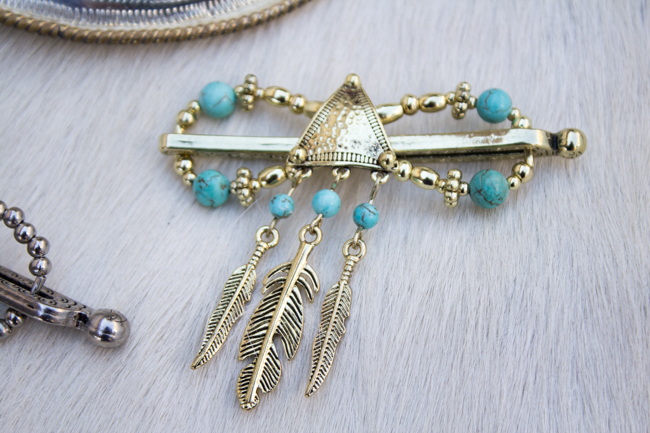 Chenoa brass and turquoise hair clip