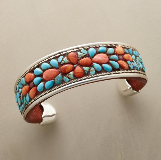 turquoise and coral cuff