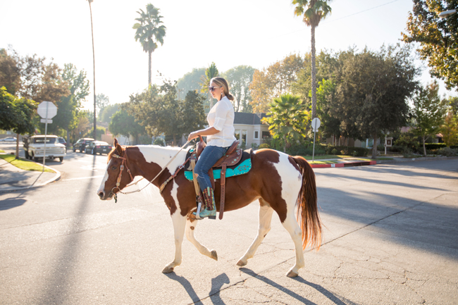 riding through Los Angeles in an equestrian community