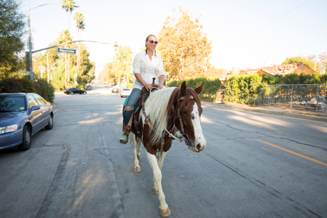 strolling through the streets in a Los Angeles horse community