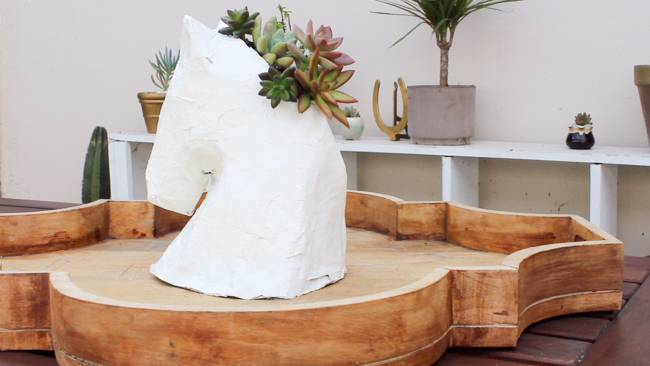 DIY paper mache horse head succulent holder