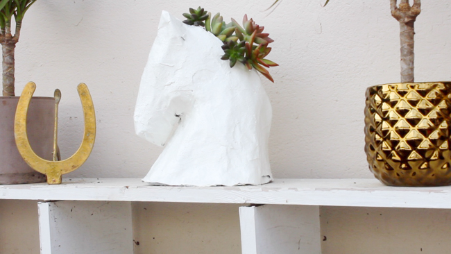 DIY paper mache horse head succulent holder