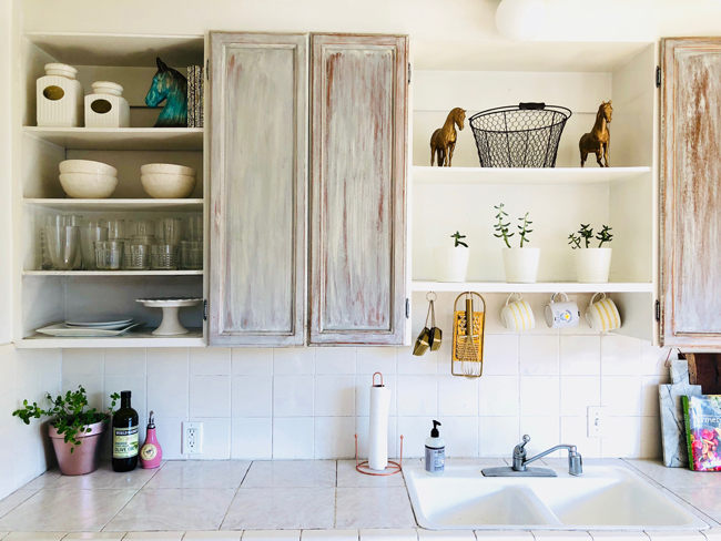 detailed kitchen shot and styled open shelving