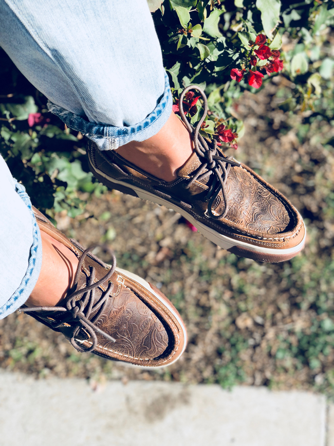 Durango Music City tooled leather boat shoes are a must for spring and summer