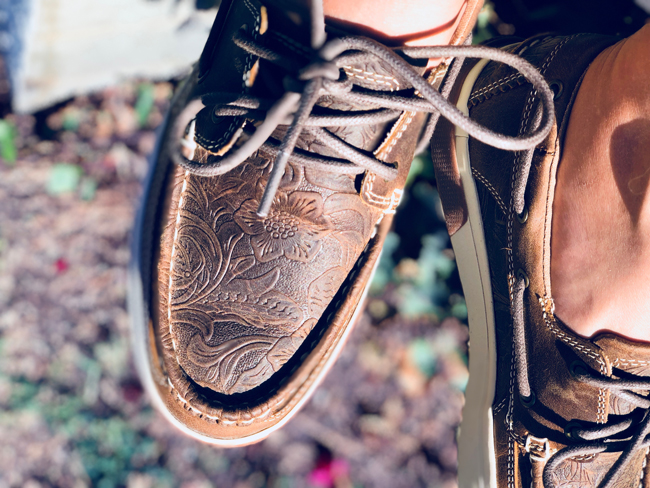 embossed and tooled leather boat shoe