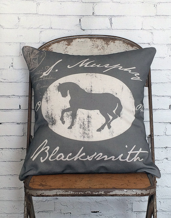 blacksmith vintage horse pillow