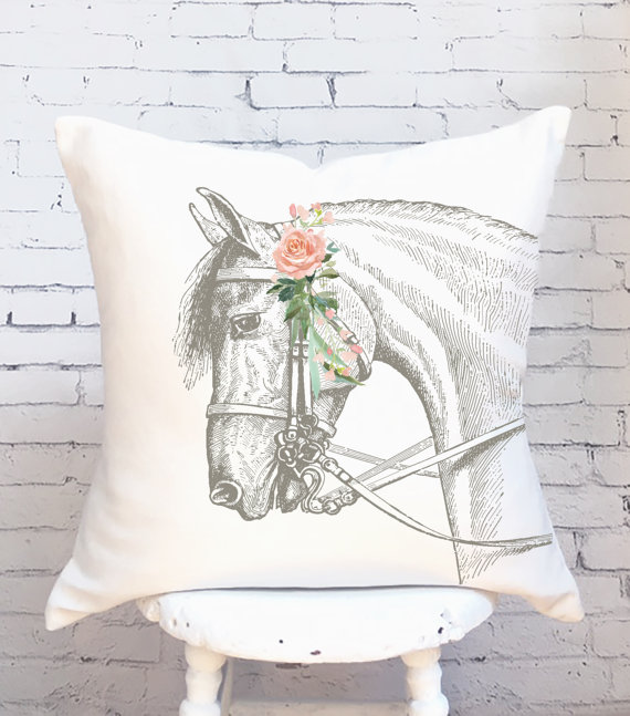 blush floral horse pillow