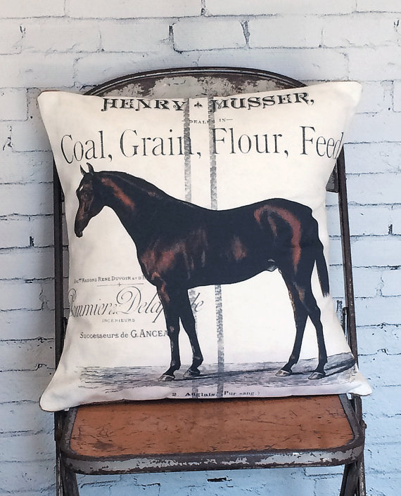 farmhouse vintage equestrian pillow