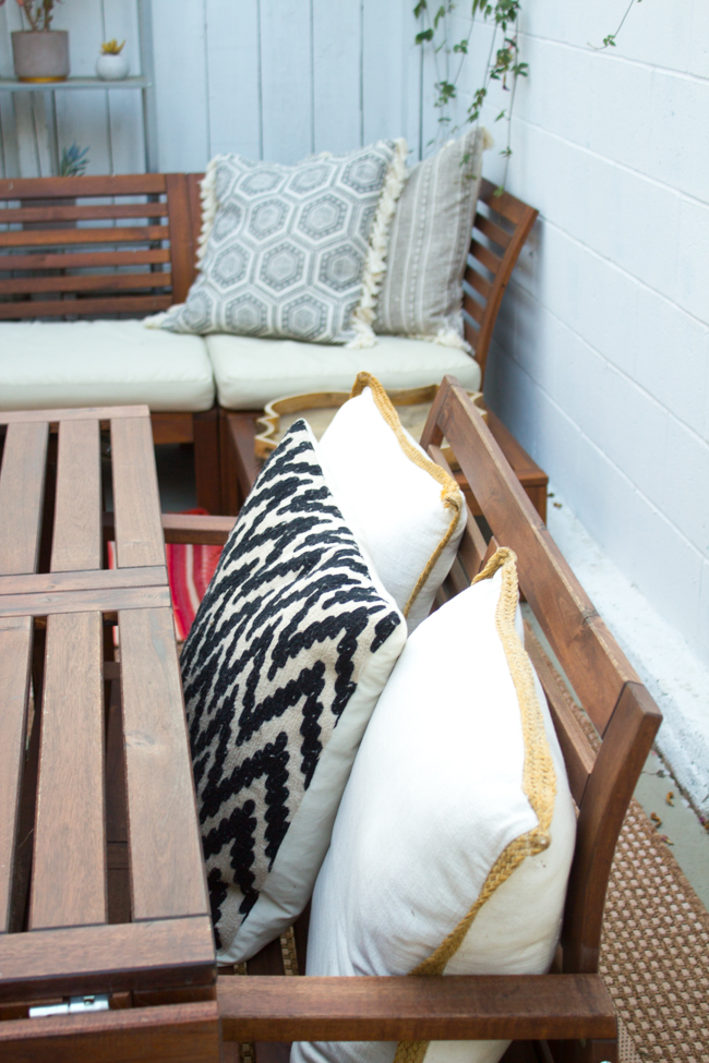 comfortable outdoor pillows are a must for seating areas