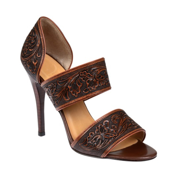 Tooled Lucchese rose leather sandal