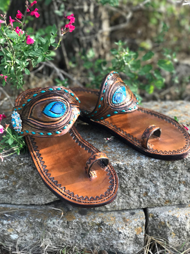 custom leather tooled summer sandals