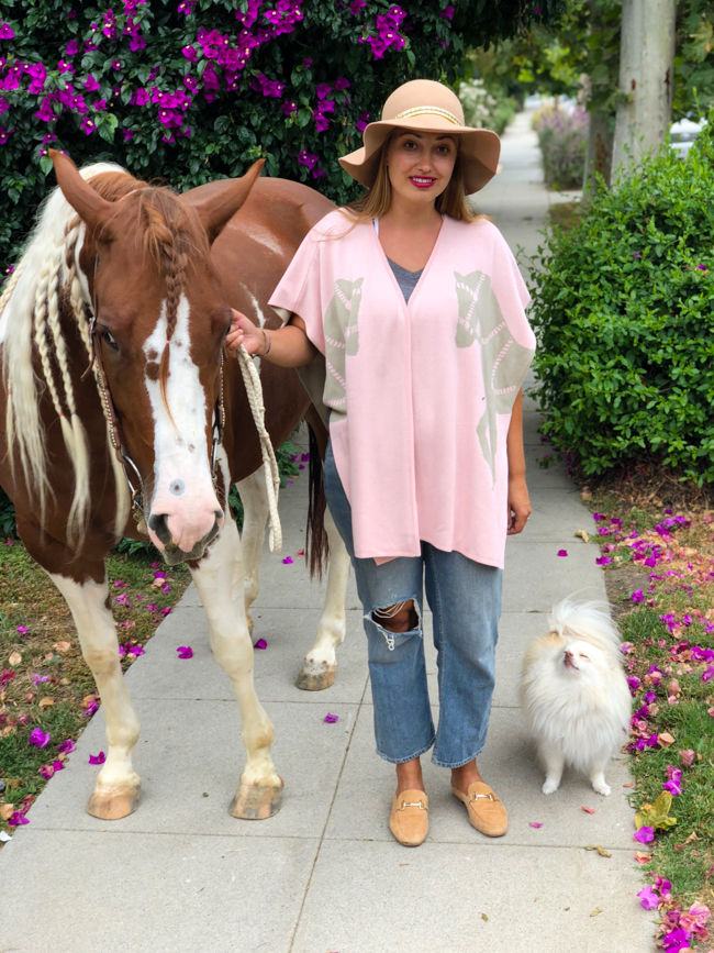 The twin horses poncho in blush